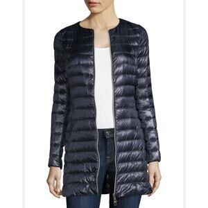 Herno Shiny Ultralight Goose Down Long Puffer Jacket Coat 46 Navy Luxury